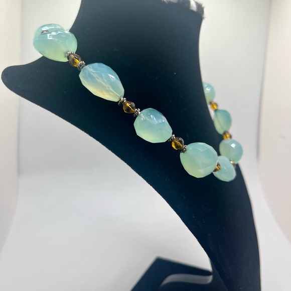 Aqua Tourmaline Faceted Natural Stone Necklace Artisan Toggle - Picture 4 of 8